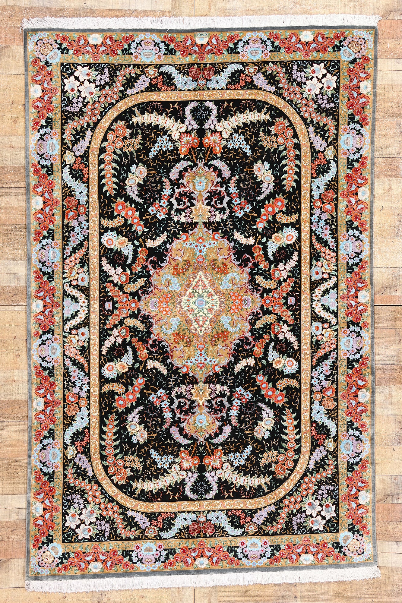 5 x 8 Vintage Persian Silk Qum Rug 78903