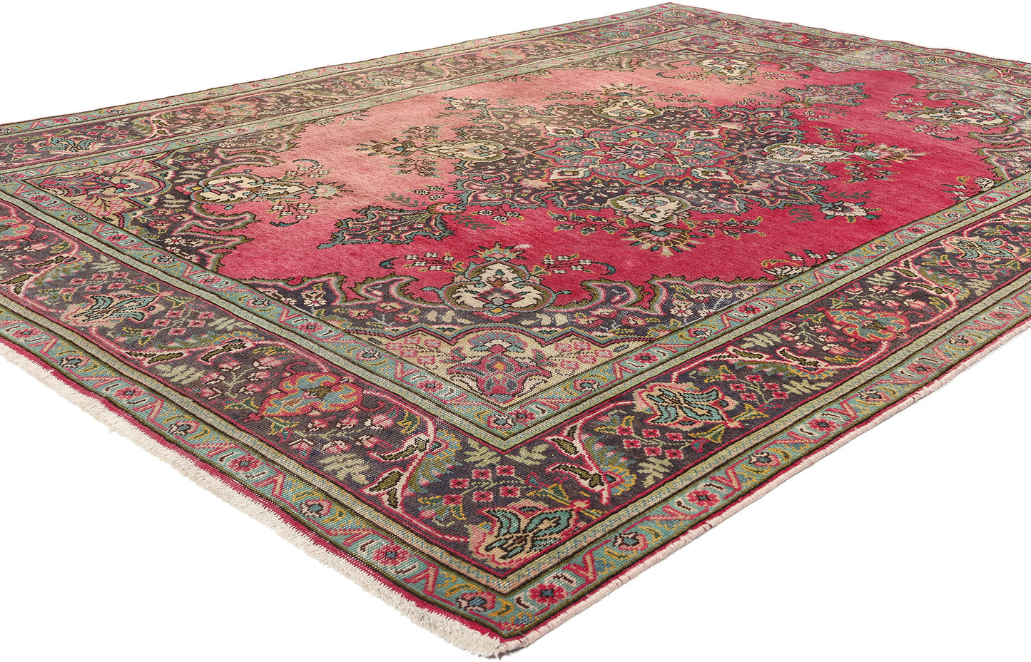 7 x 10 Vintage Pink Persian Tabriz Rug 76465