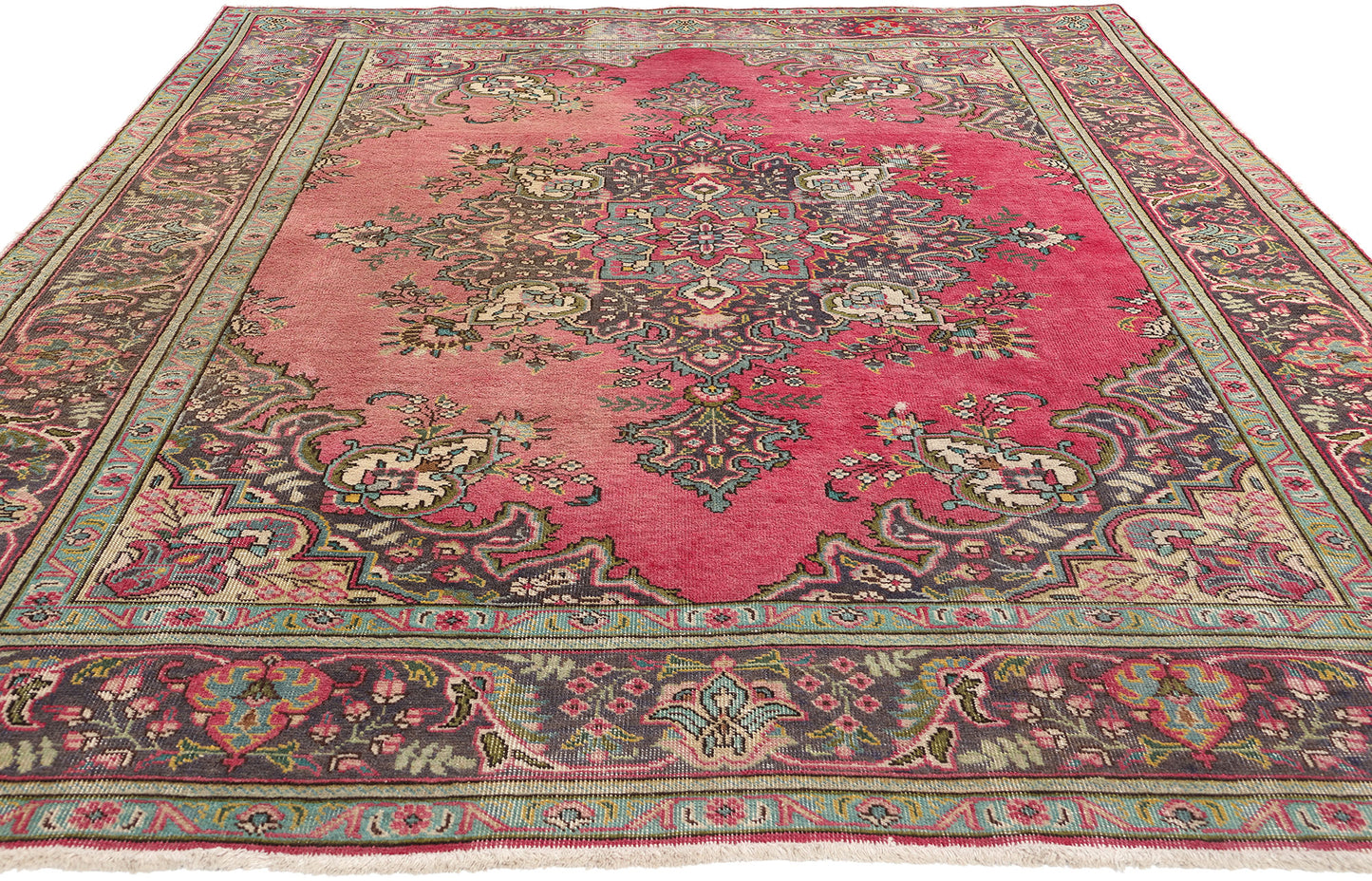 7 x 10 Vintage Pink Persian Tabriz Rug 76465