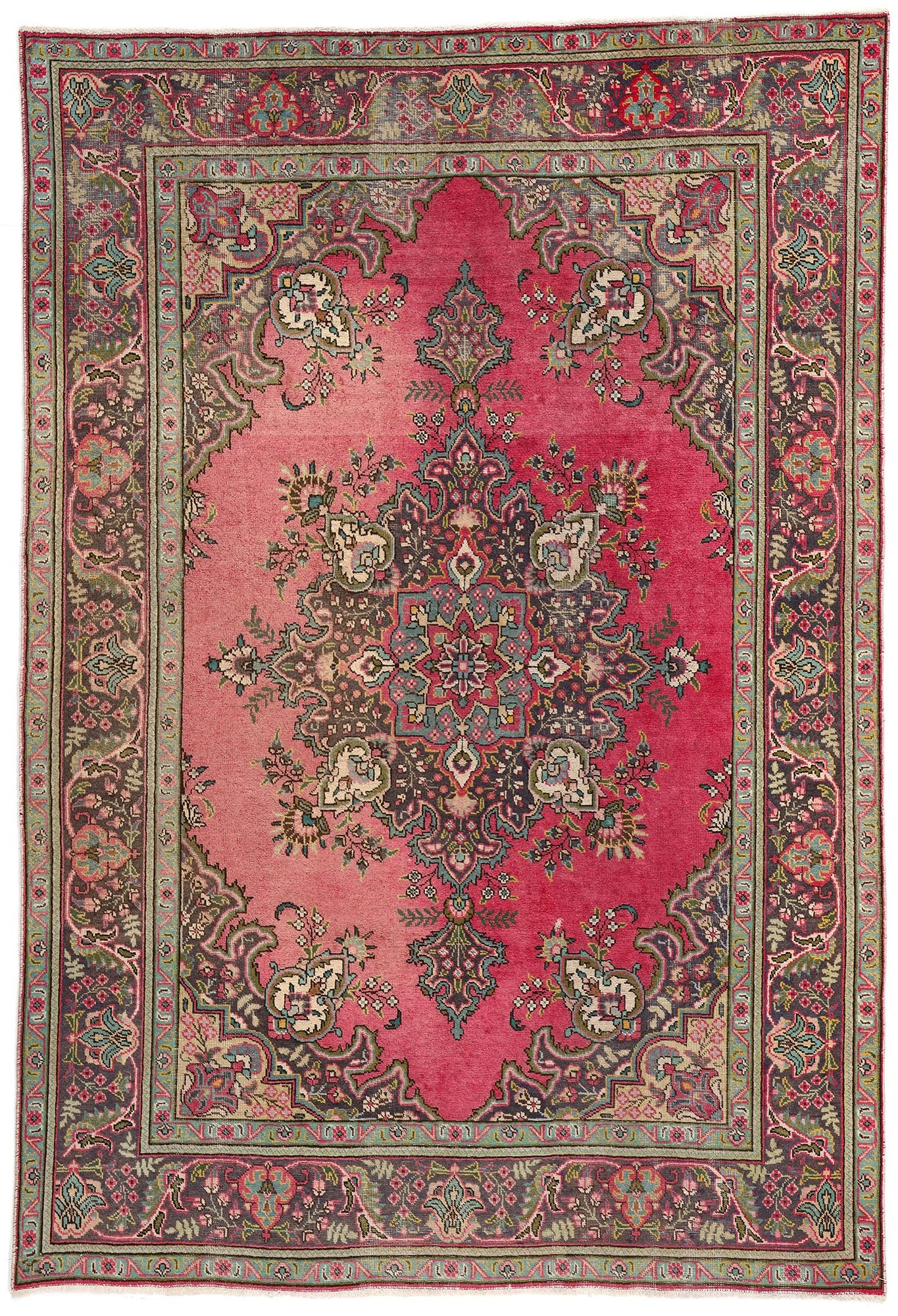 7 x 10 Vintage Pink Persian Tabriz Rug 76465