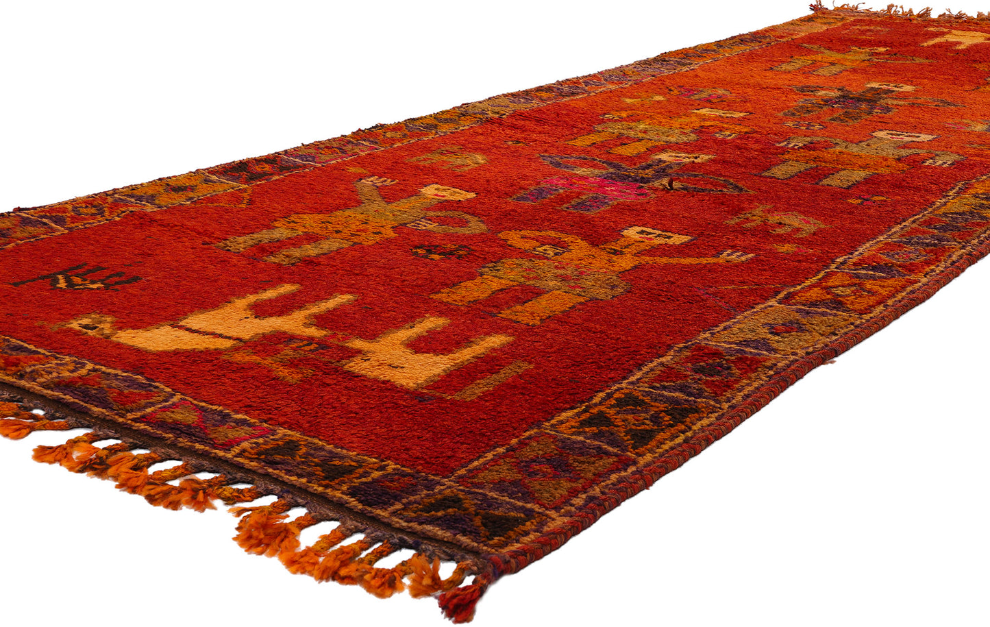 4 x 11 Vintage Red Kurdish Pictorial Rug 53887