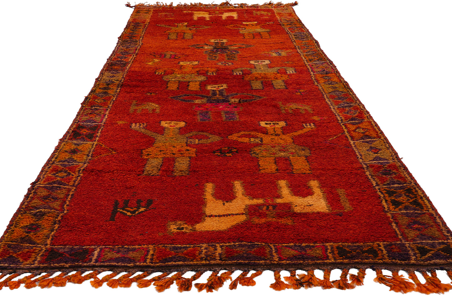 4 x 11 Vintage Red Kurdish Pictorial Rug 53887