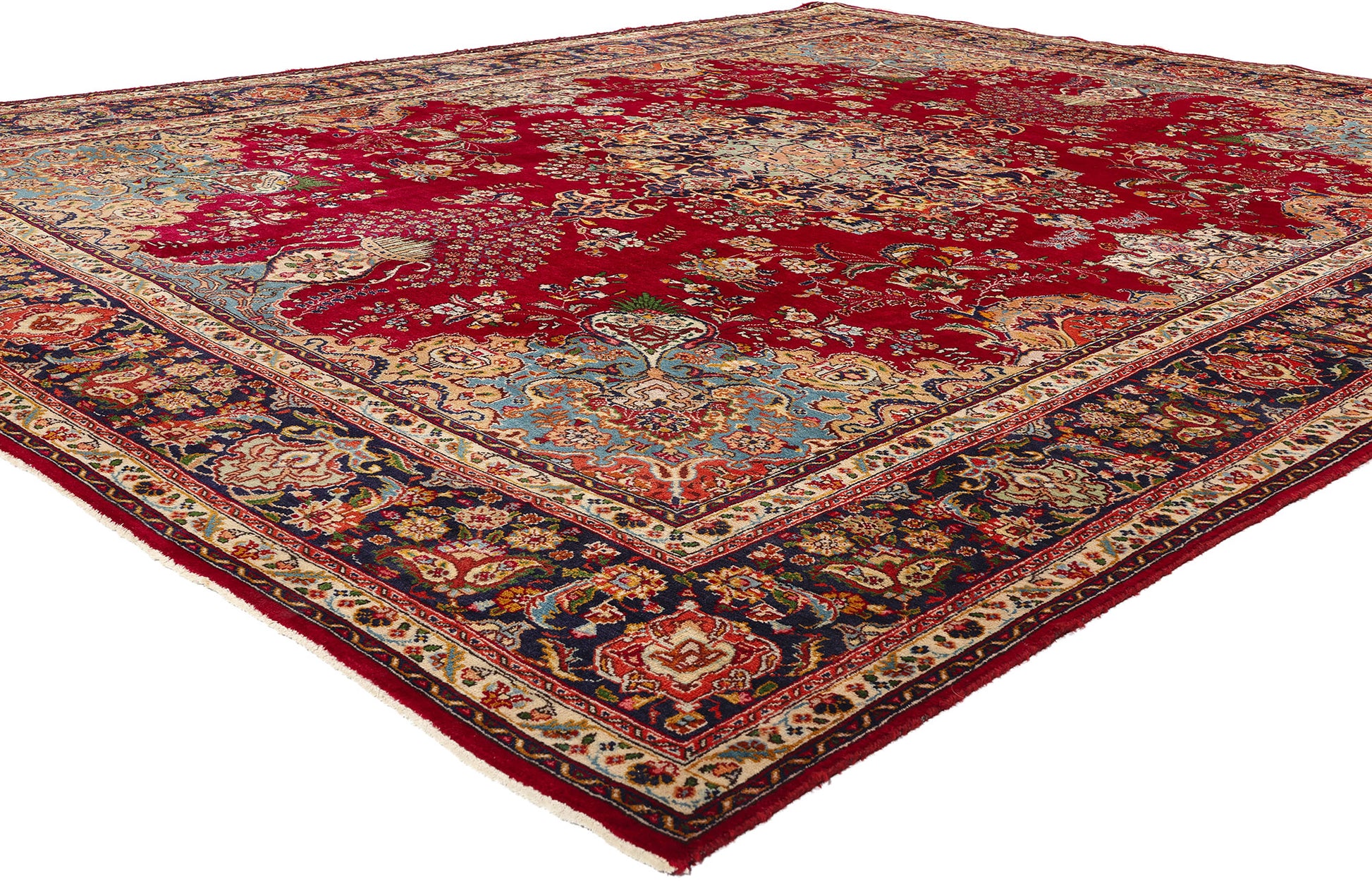 10 x 13 Vintage Red Persian Tabriz Rug 78814
