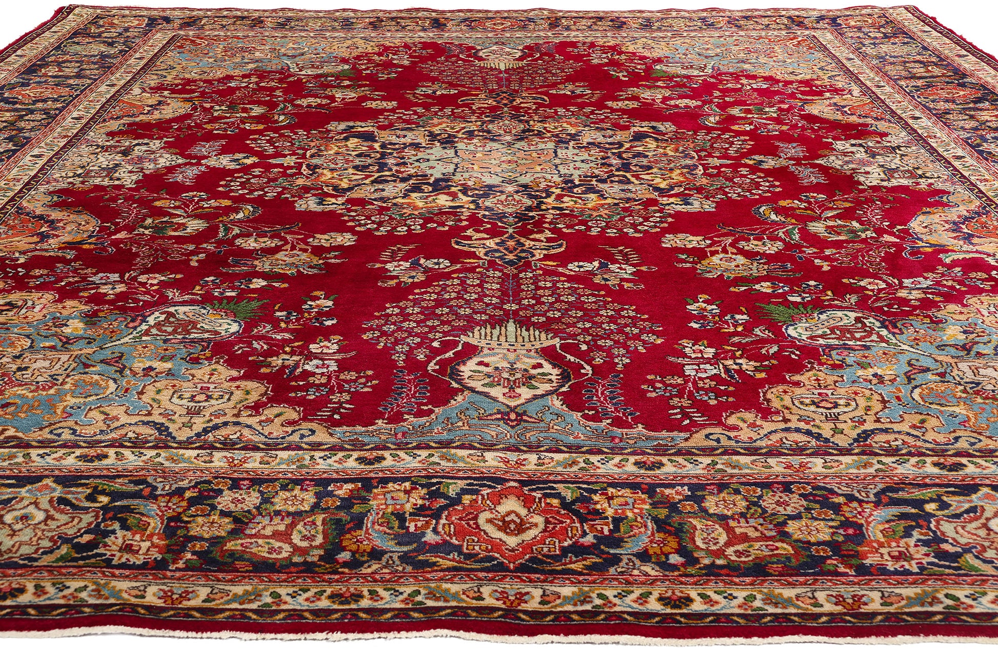 10 x 13 Vintage Red Persian Tabriz Rug 78814
