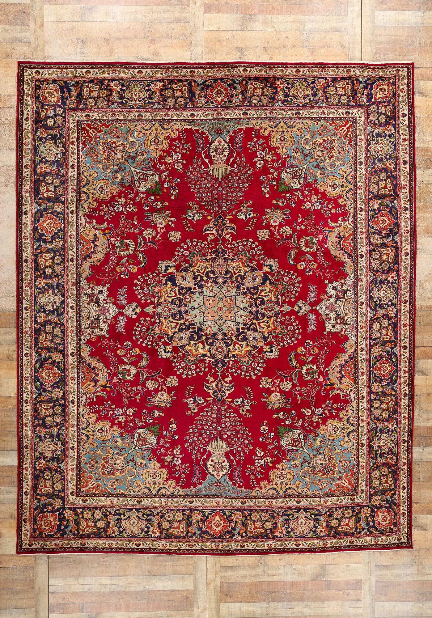 10 x 13 Vintage Red Persian Tabriz Rug 78814