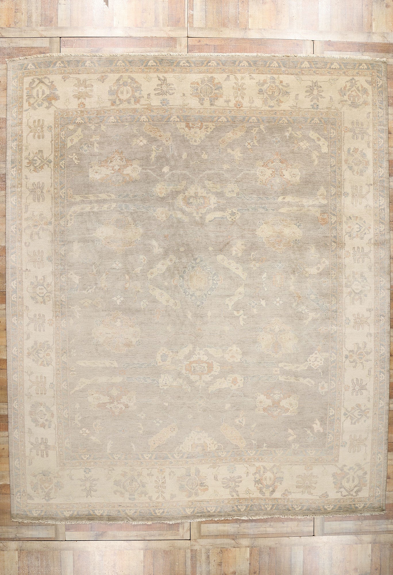 12 x 15 Vintage-Inspired Modern Gray Oushak Rug 31076