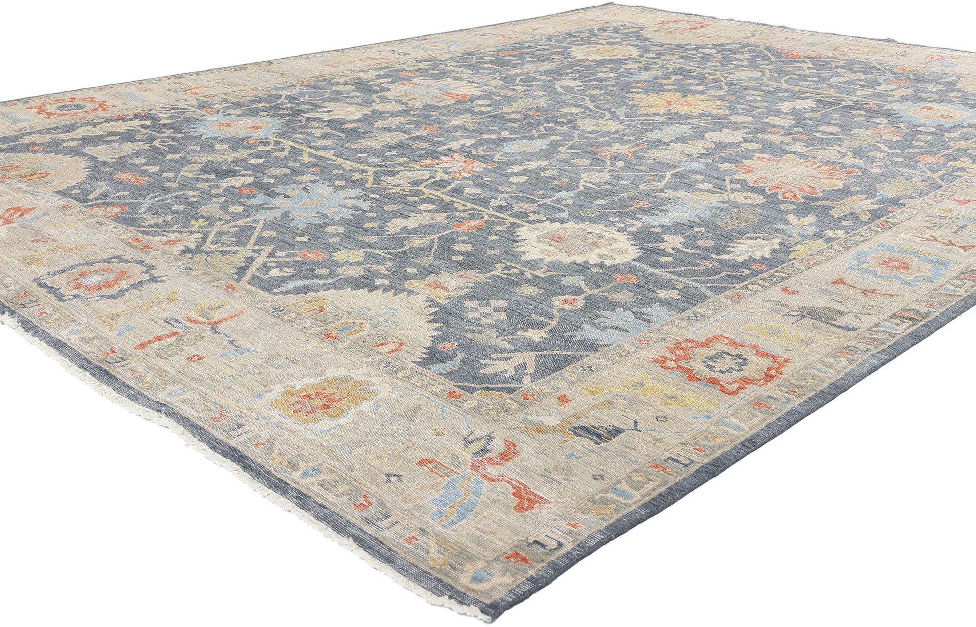 9 x 12 Vintage-Inspired Modern Slate Blue Oushak Rug 31063