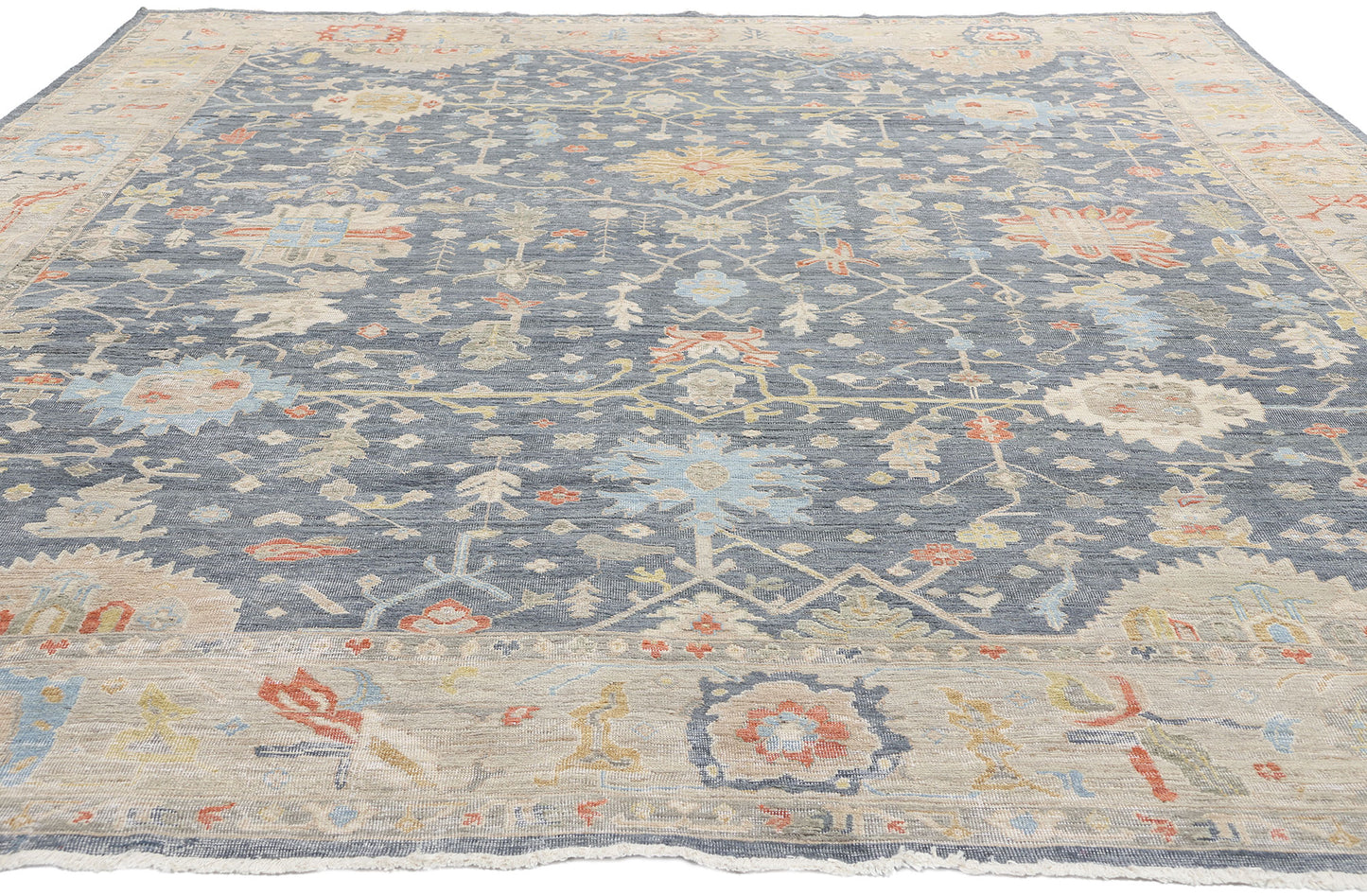 9 x 12 Vintage-Inspired Modern Slate Blue Oushak Rug 31063