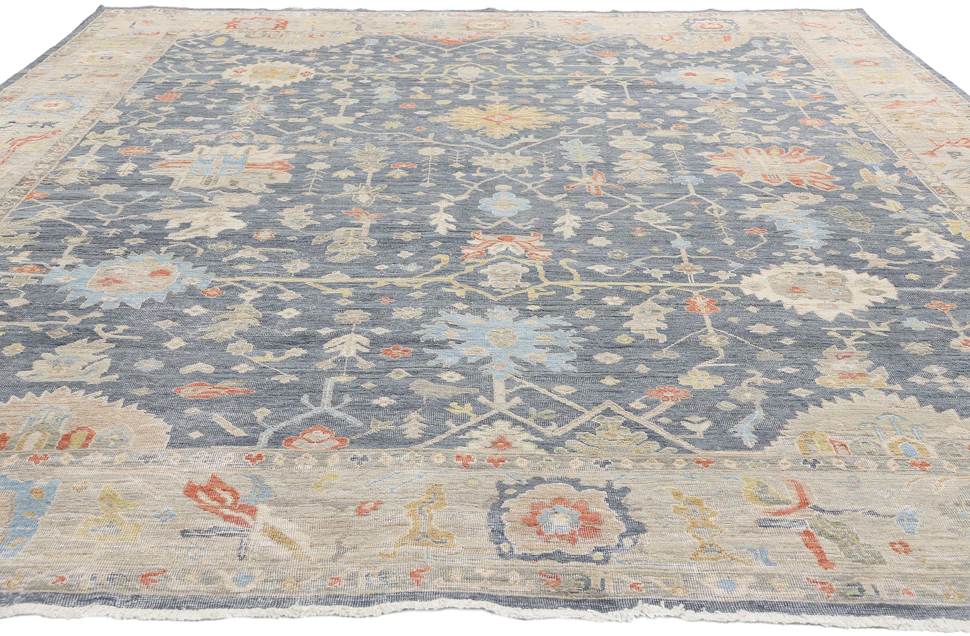 9 x 12 Vintage-Inspired Modern Slate Blue Oushak Rug 31063