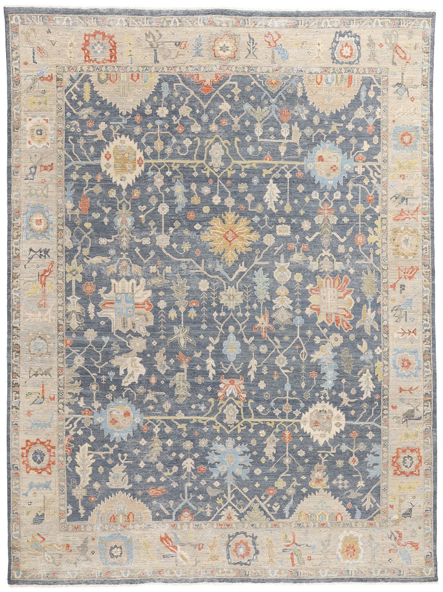 9 x 12 Vintage-Inspired Modern Slate Blue Oushak Rug 31063