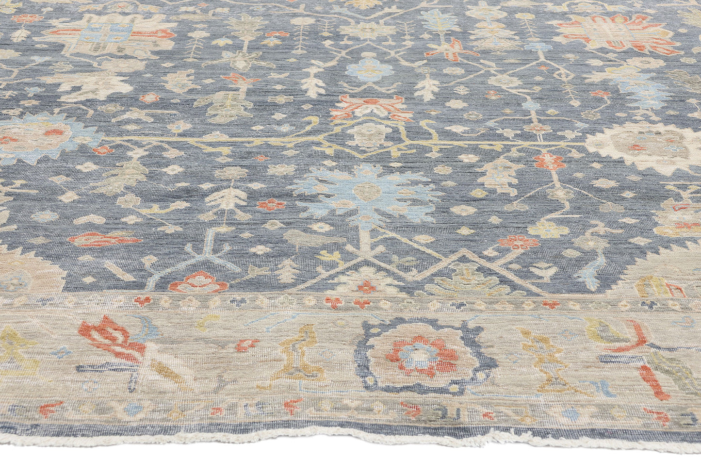 9 x 12 Vintage-Inspired Modern Slate Blue Oushak Rug 31063