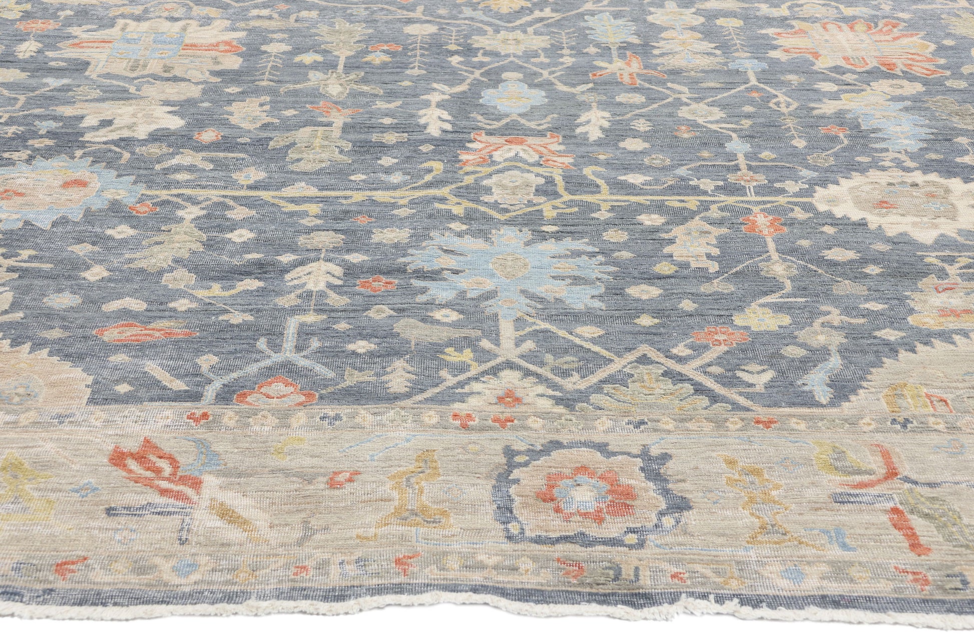 9 x 12 Vintage-Inspired Modern Slate Blue Oushak Rug 31063