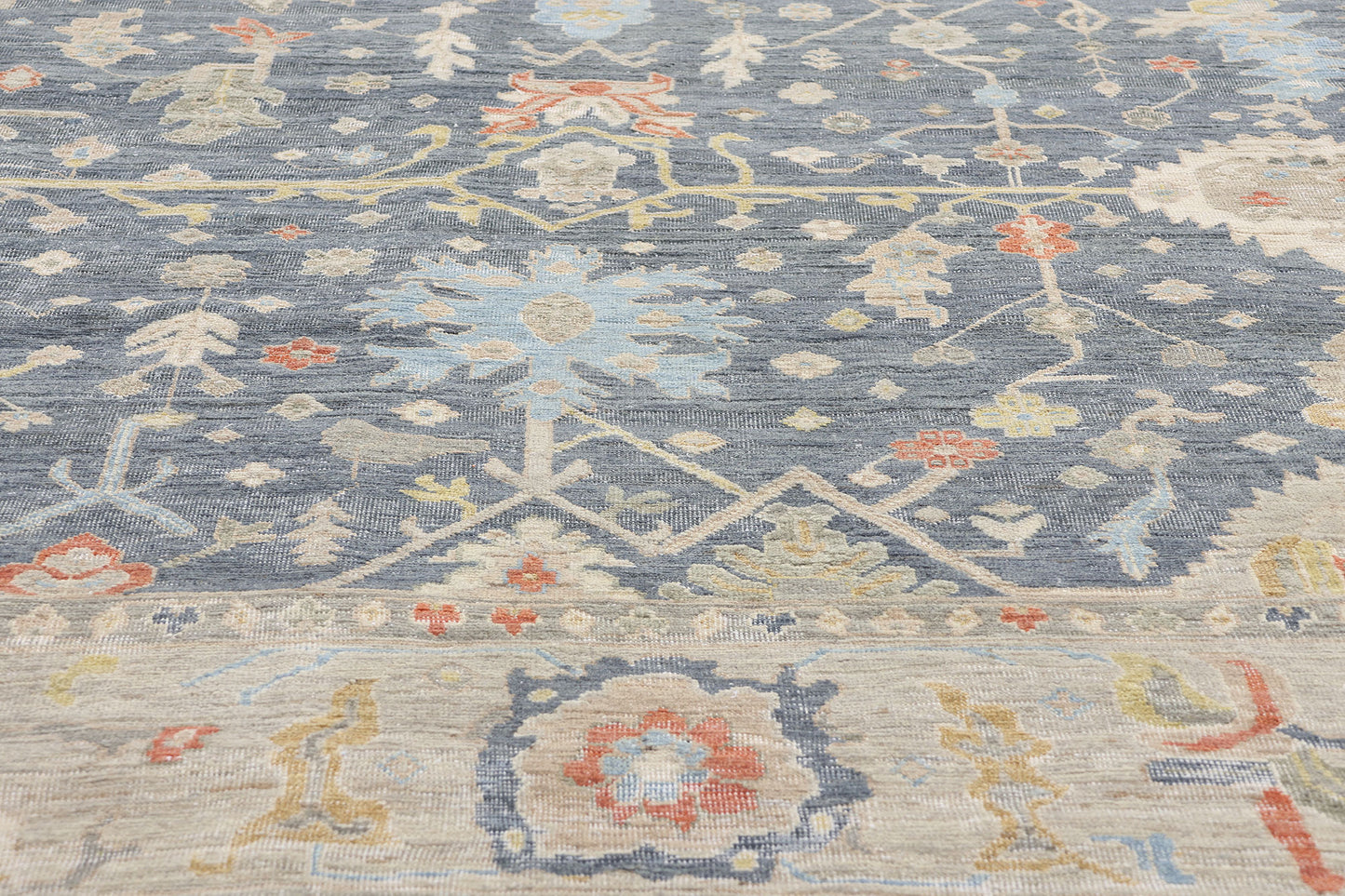 9 x 12 Vintage-Inspired Modern Slate Blue Oushak Rug 31063