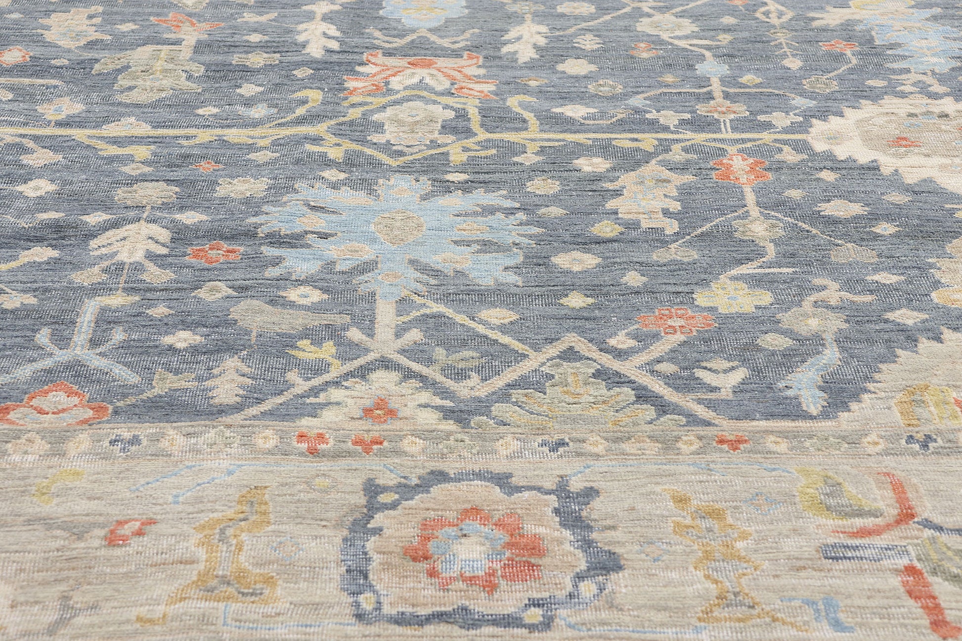 9 x 12 Vintage-Inspired Modern Slate Blue Oushak Rug 31063