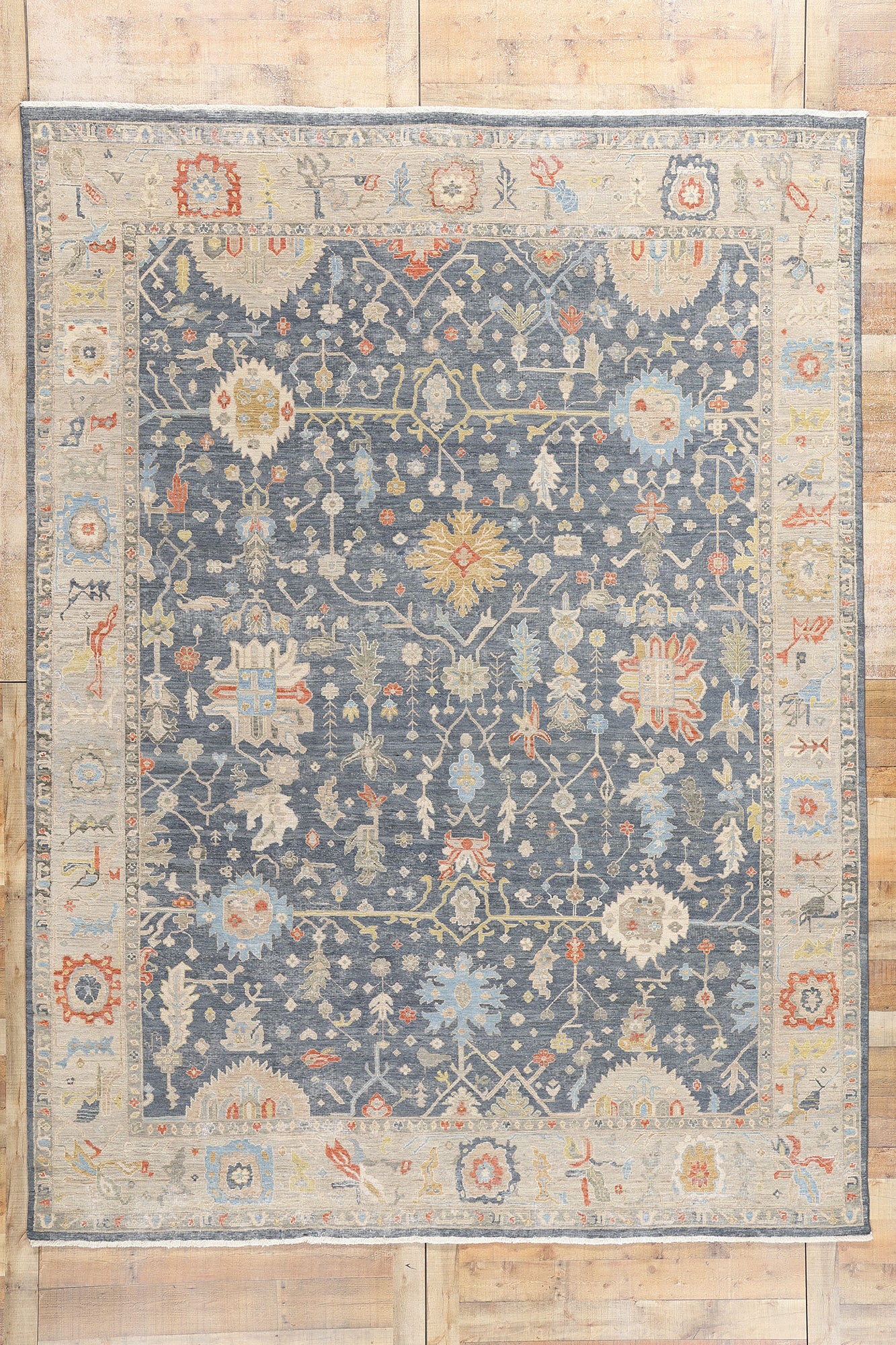 9 x 12 Vintage-Inspired Modern Slate Blue Oushak Rug 31063
