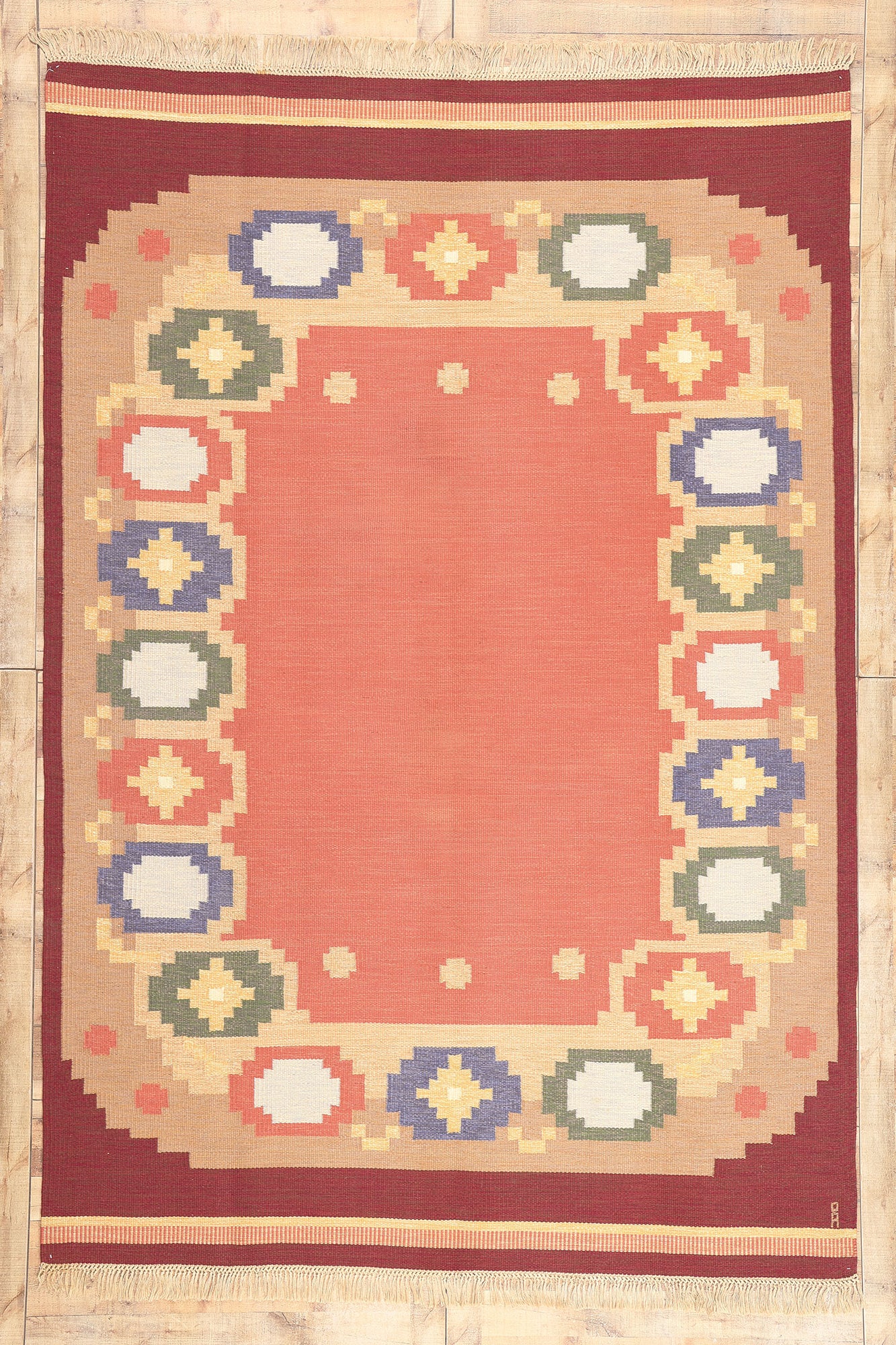 8 x 12 Anna Johanna Angstrom Vintage Swedish Rollakan Rug 77403