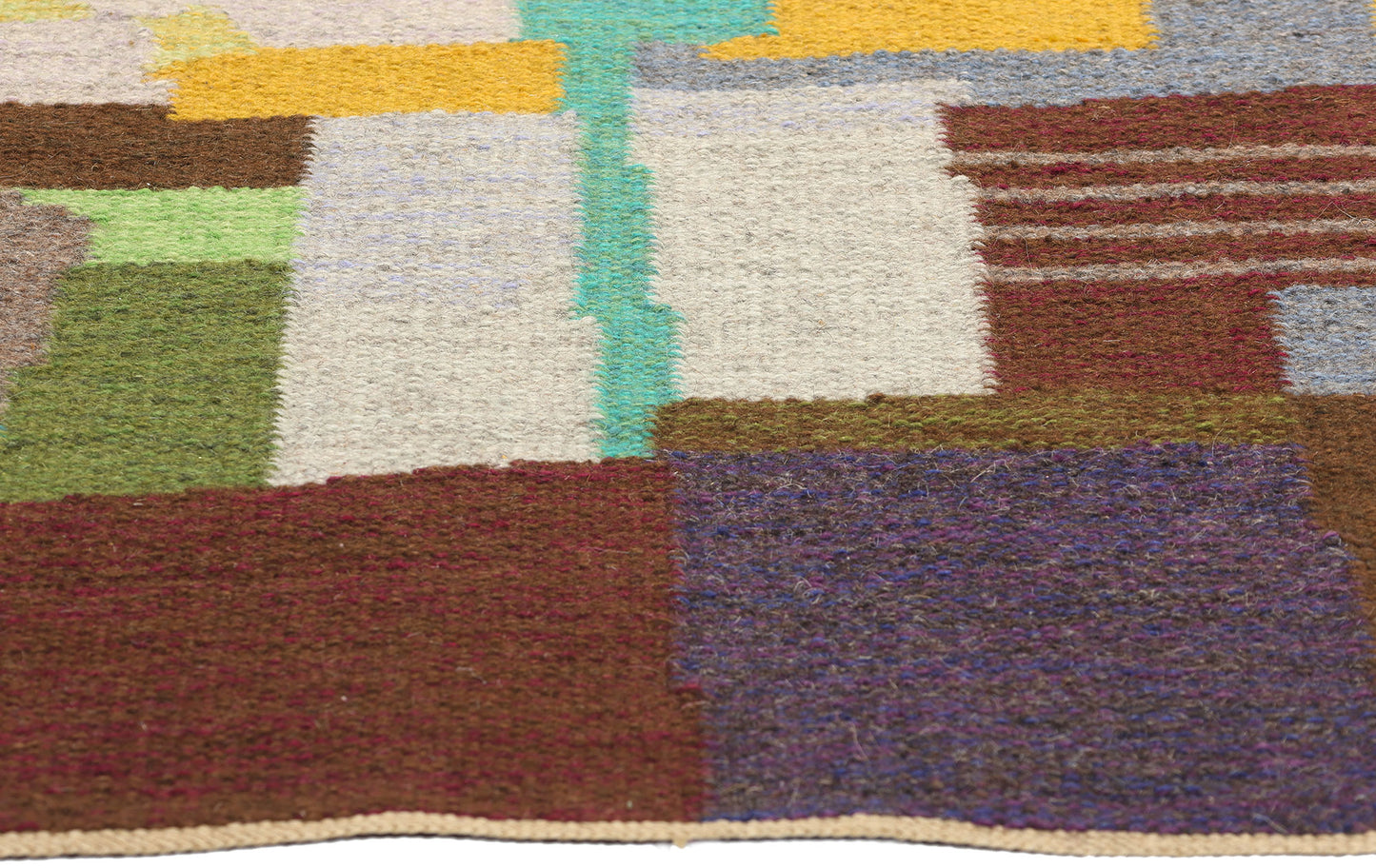 4 x 3 Signed Vintage Swedish Pictorial Rollakan Rug 78826