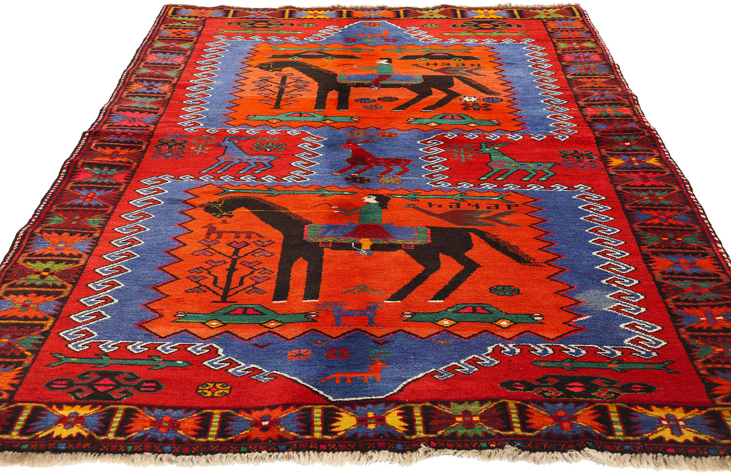 4 x 7 Vintage Persian Karabagh Pictorial Rug 77620