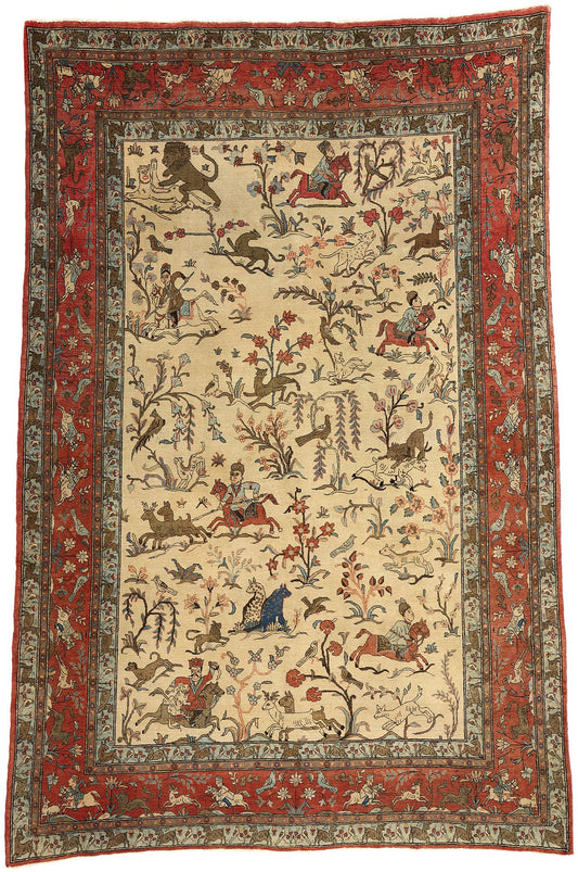 7 x 10 Vintage Persian Tabriz Hunting Rug 78766