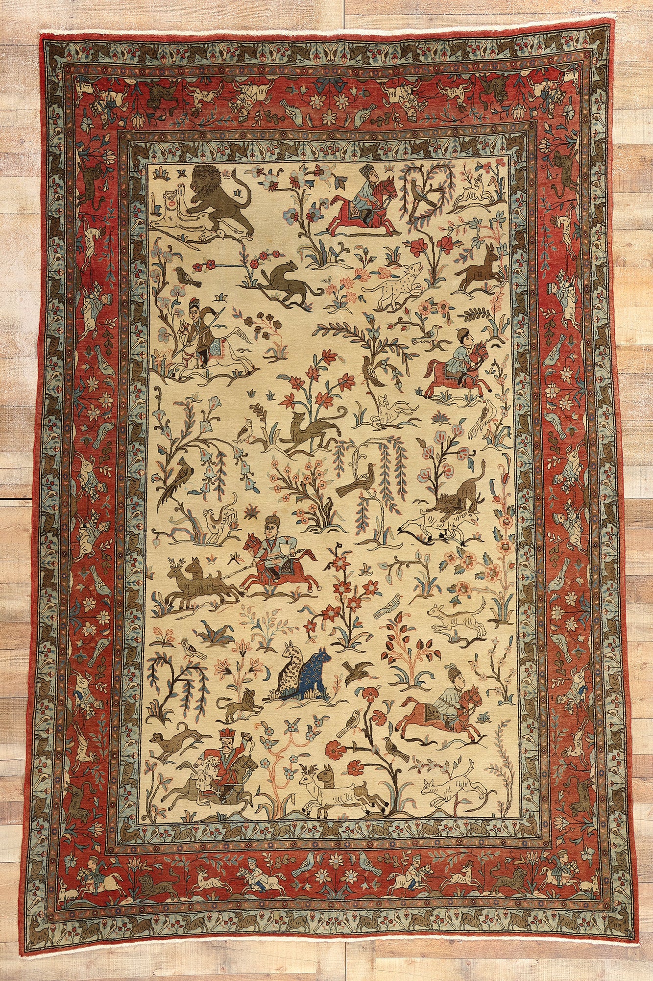 7 x 10 Vintage Persian Tabriz Hunting Rug 78766