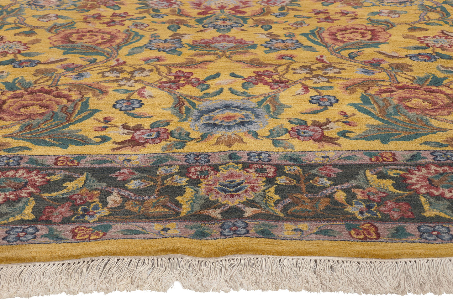 8 x 10 Vintage Yellow Indian Tabriz Rug 74959