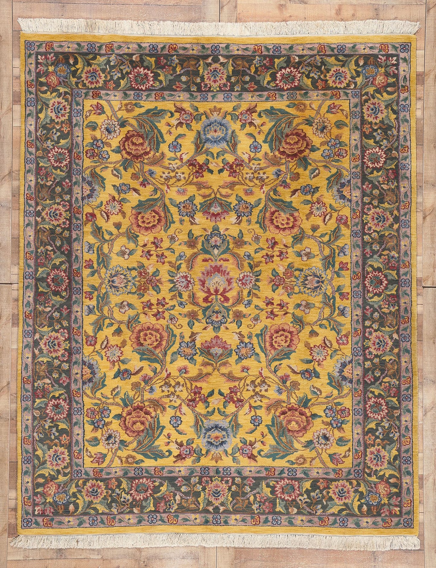 8 x 10 Vintage Yellow Indian Tabriz Rug 74959