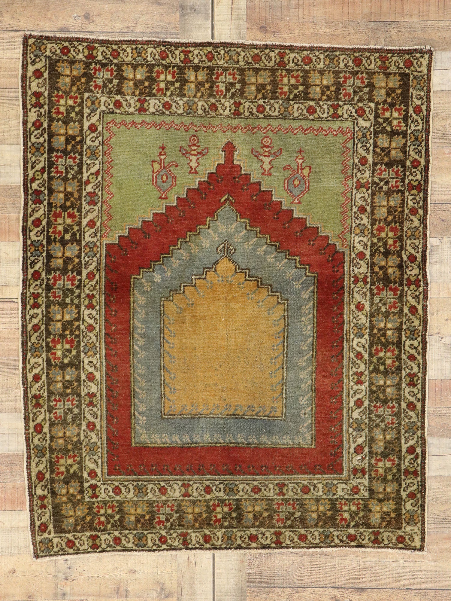 4 x 5 Vintage Turkish Oushak Prayer Rug 53092