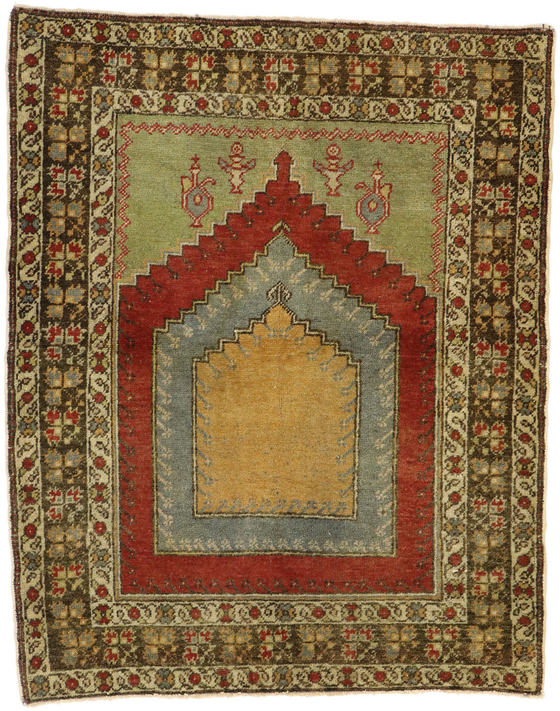 4 x 5 Vintage Turkish Oushak Prayer Rug 53092