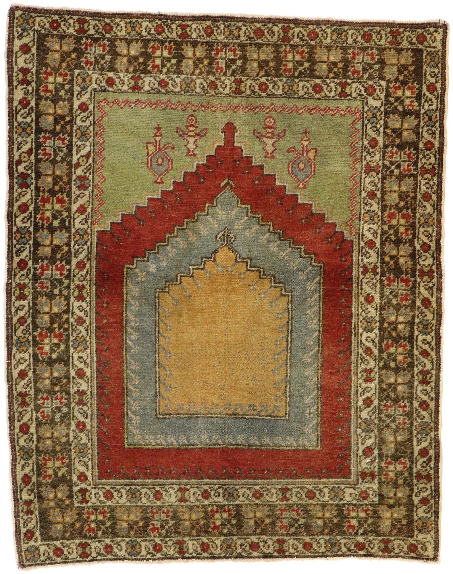 4 x 5 Vintage Turkish Oushak Prayer Rug 53092