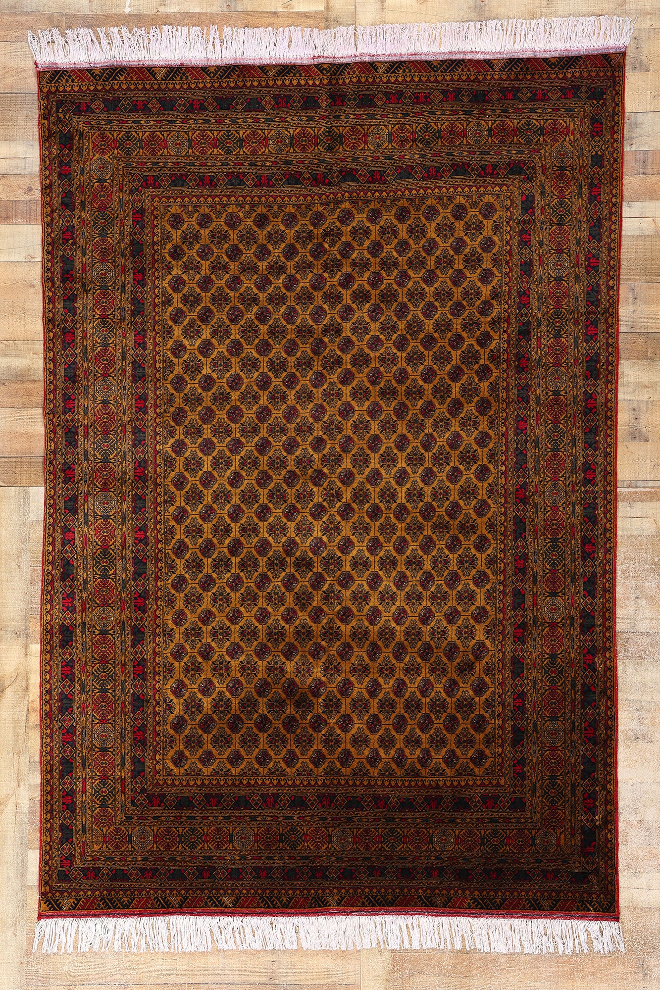 6 x 9 Vintage Turkoman Afghan Rug 78811