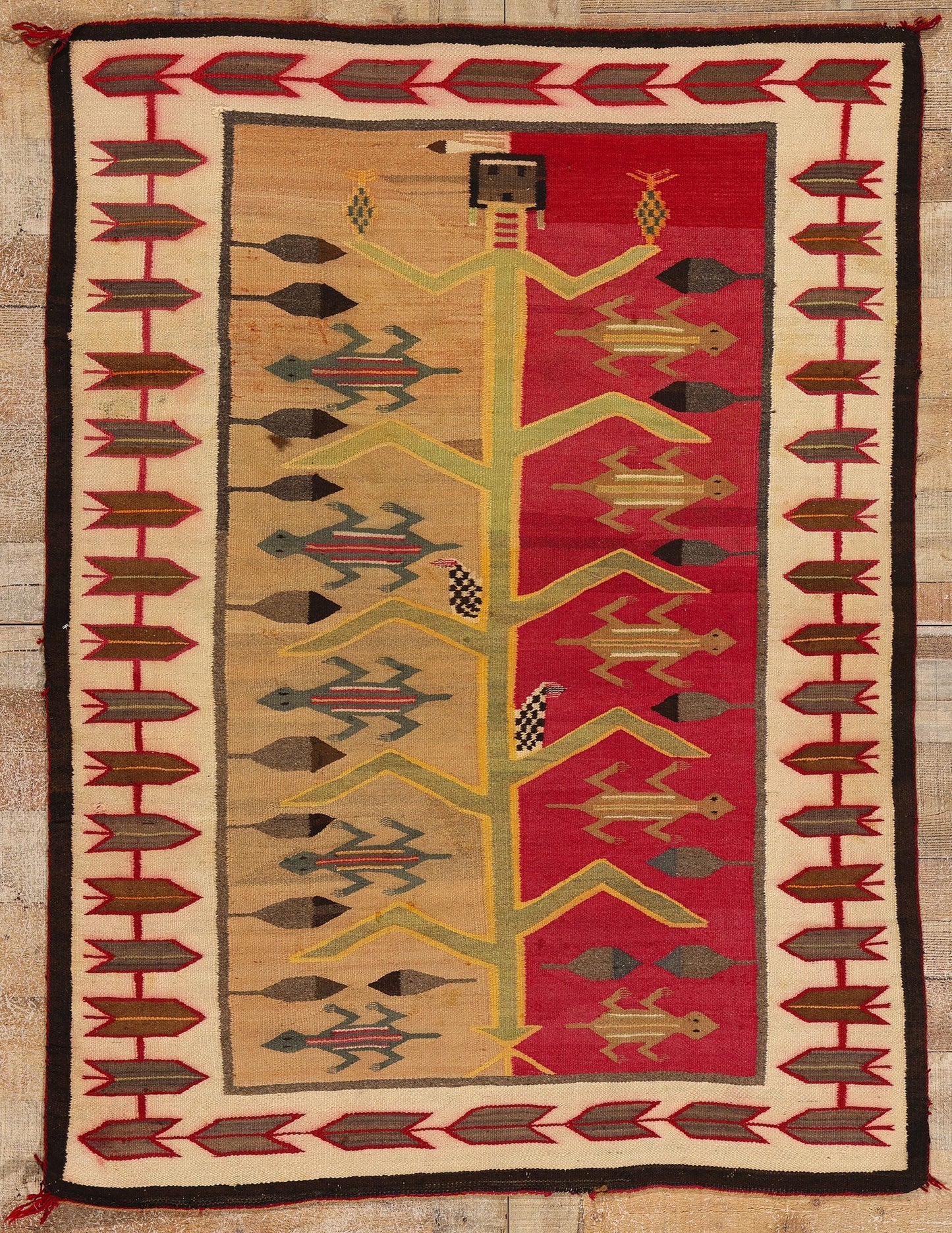 4 x 5 Antique Navajo Pictorial Tree of Life Rug 78722