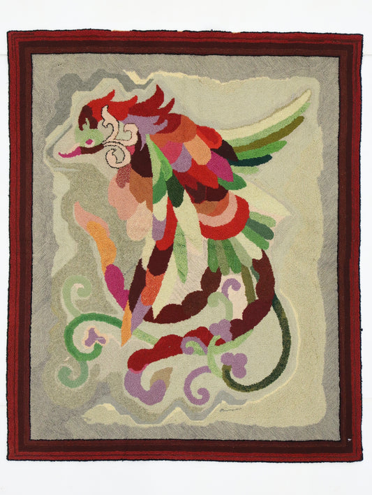 3 x 4 Antique Hooked Parrot Tapestry 77273