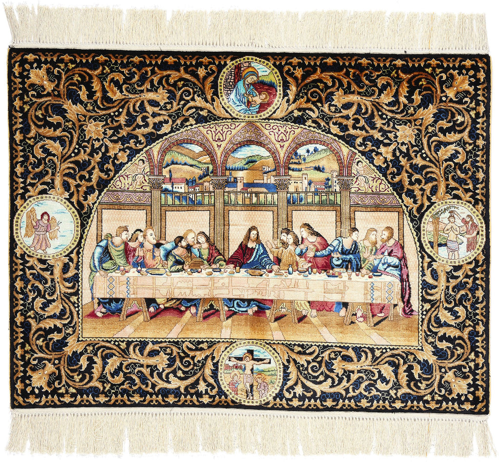 2 x 3 Chinese Tableau The Last Supper Silk Rug 78776