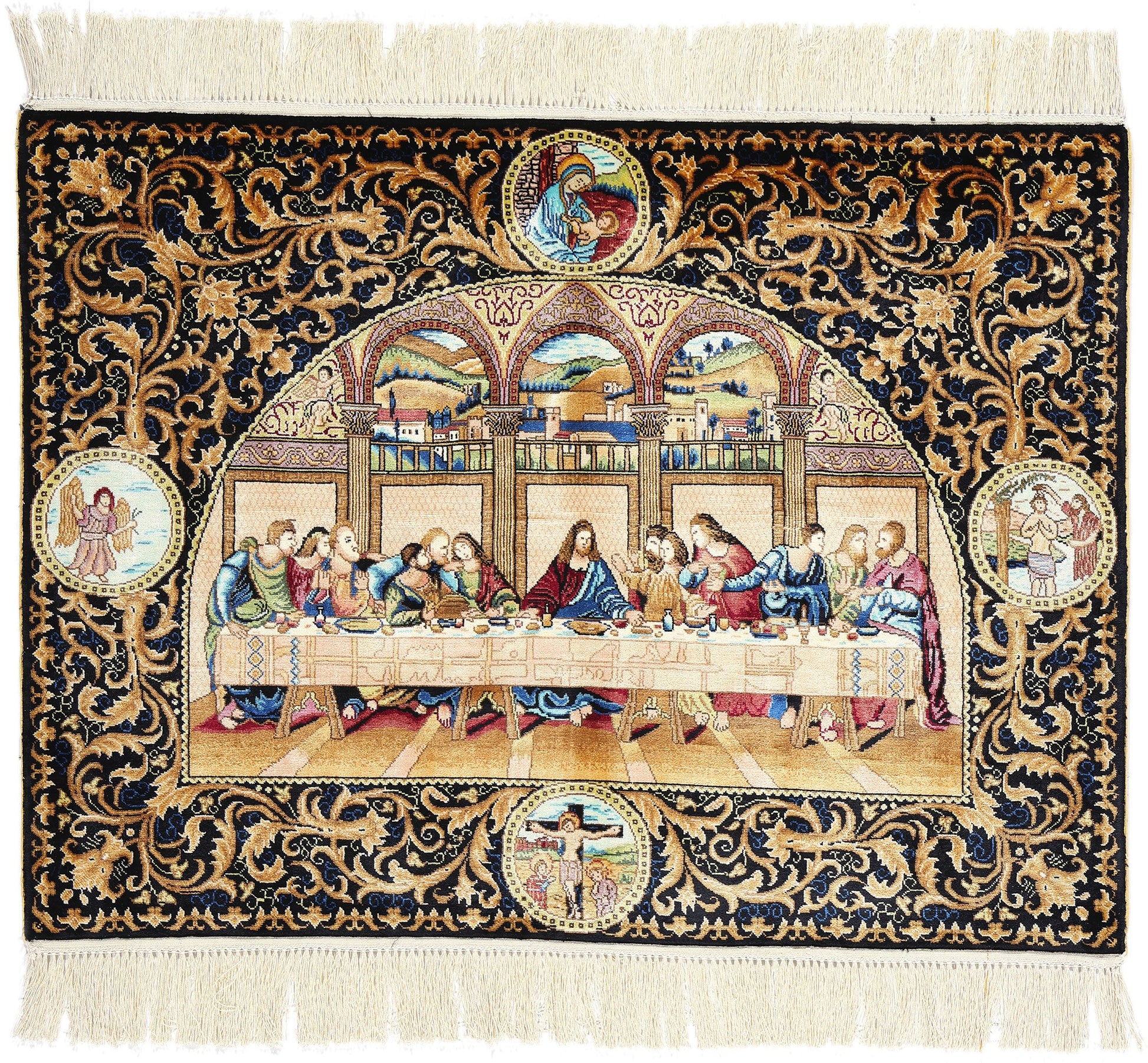 2 x 3 Chinese Tableau The Last Supper Silk Rug 78776