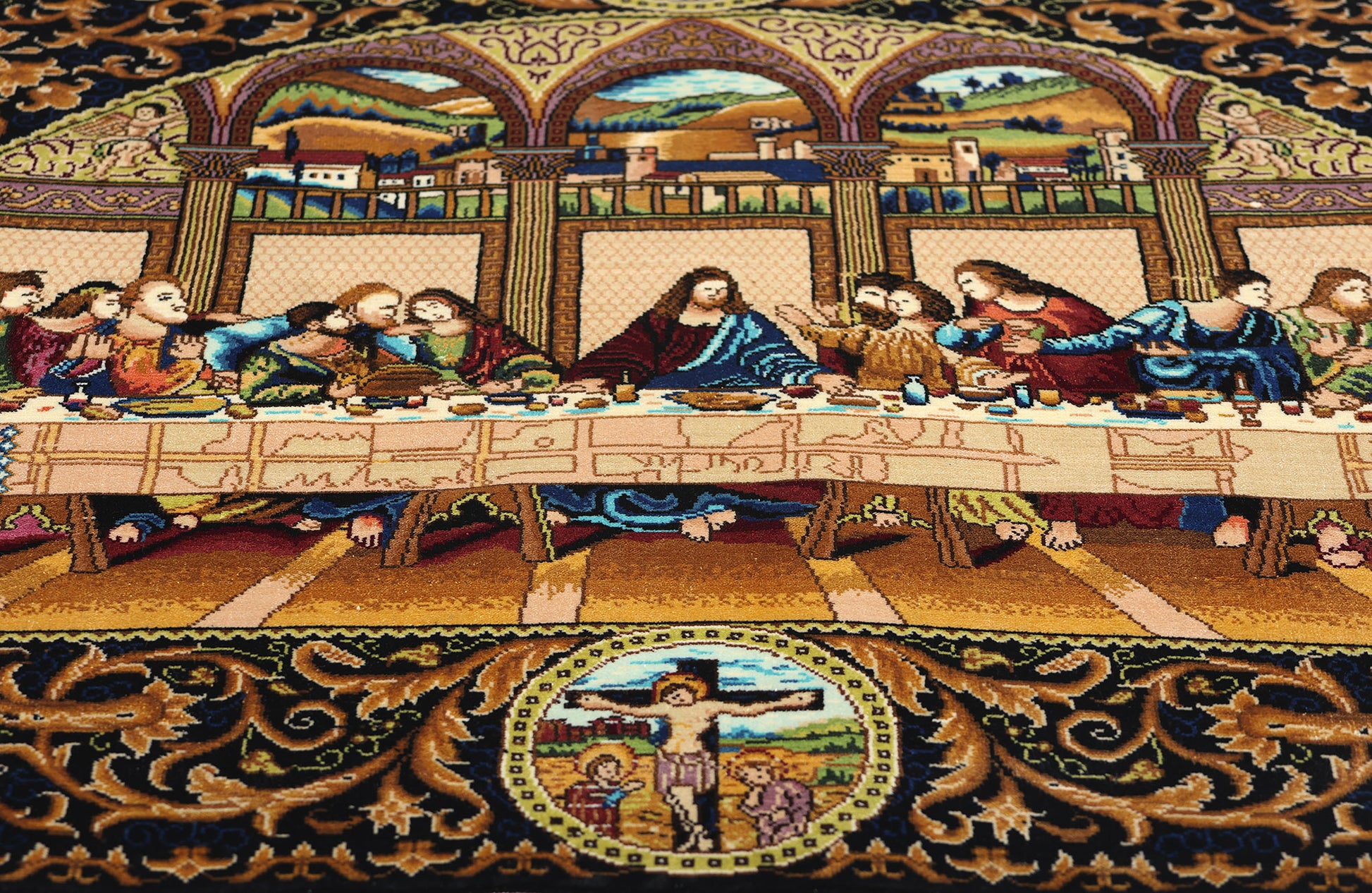 2 x 3 Chinese Tableau The Last Supper Silk Rug 78776