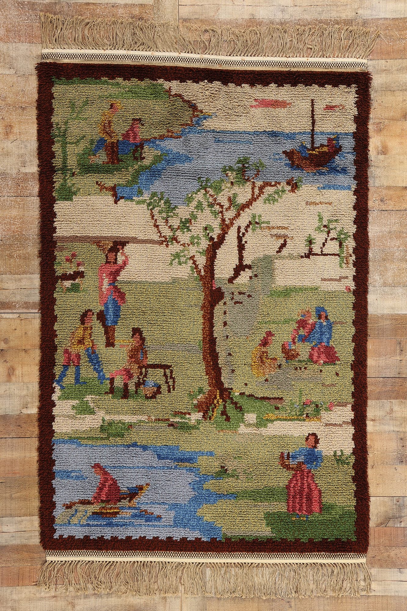 4 x 7 Vintage Swedish Pictorial Rya Rug 78827