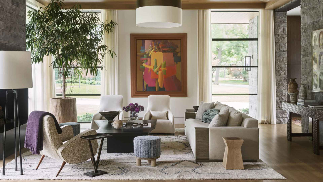 Meredith McBrearty placed our Moroccan rug in Greenway Parks midcentury home