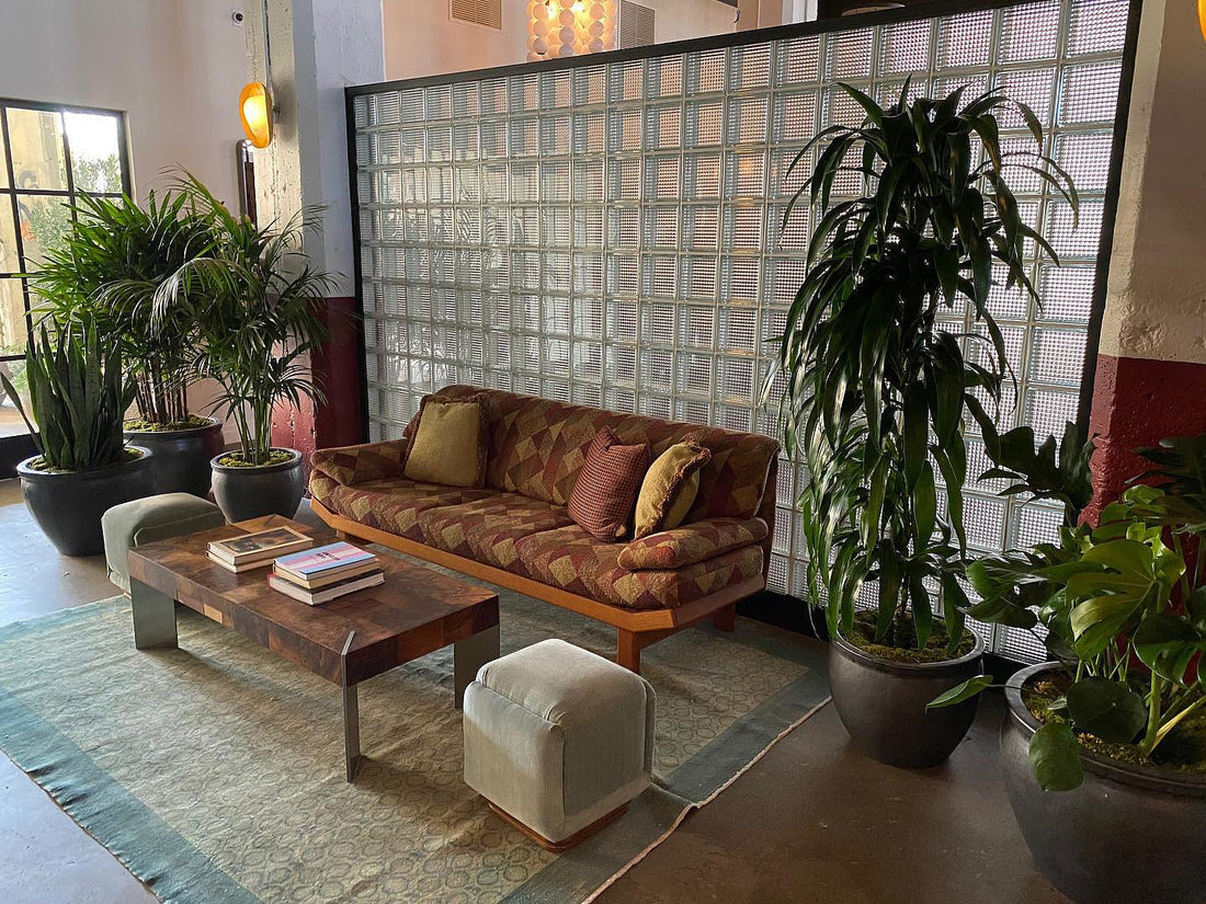 Interior design overview featuring an Esmaili Rugs vintage Turkish Sivas rug at Soho Warehouse.