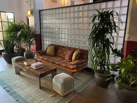 Interior design overview featuring an Esmaili Rugs vintage Turkish Sivas rug at Soho Warehouse.