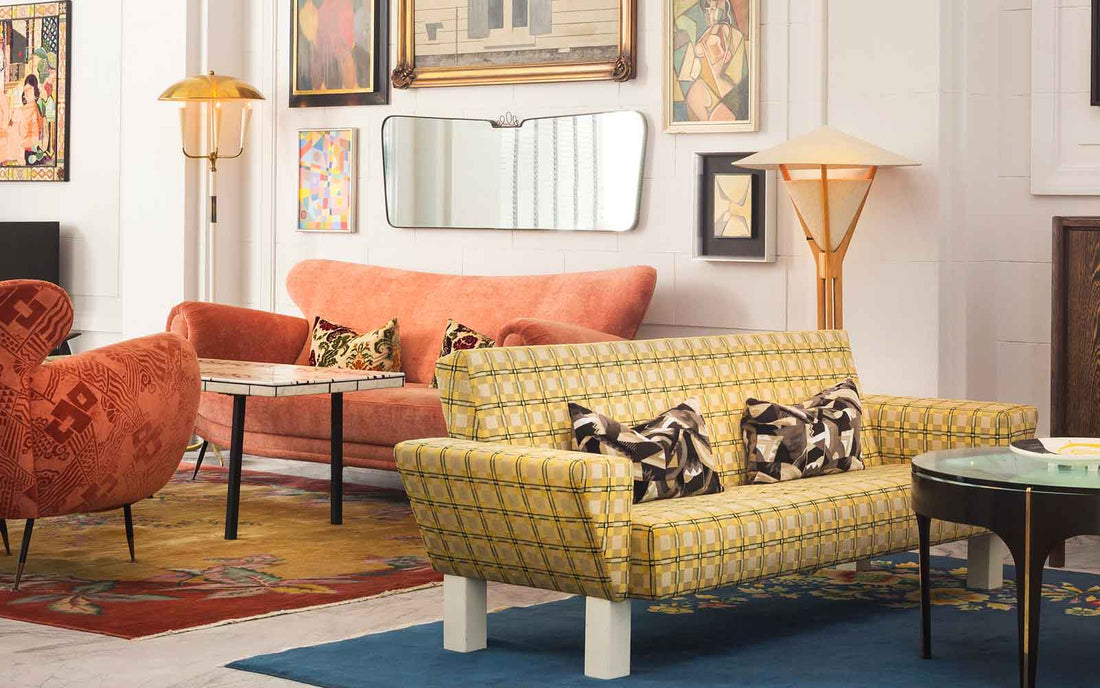 Mix and match vintage rugs in an open floor plan for residential and hospitality design.
