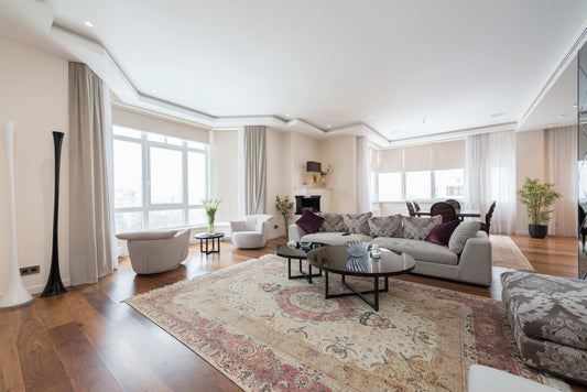 Traditional Persian Tabriz Oriental rug in living room