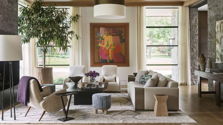 9 x 11 Beige Pakistani Moroccan Rug in Living Room