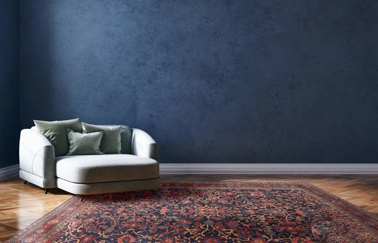 A lilihan rug in a living room.