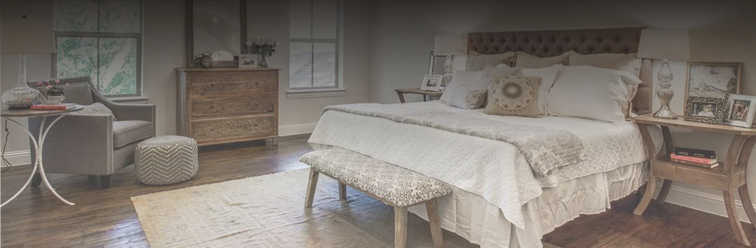 Modern bedroom featuring a Persian Azerbaijan rug