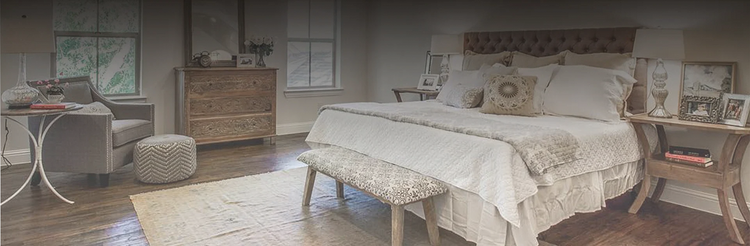 Modern bedroom featuring a Persian Azerbaijan rug