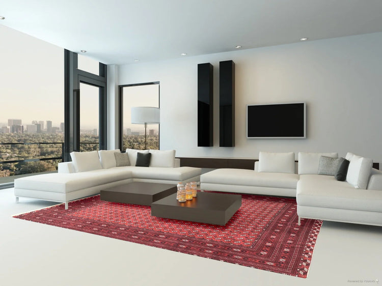 Turkoman Tekke living room rug layout.