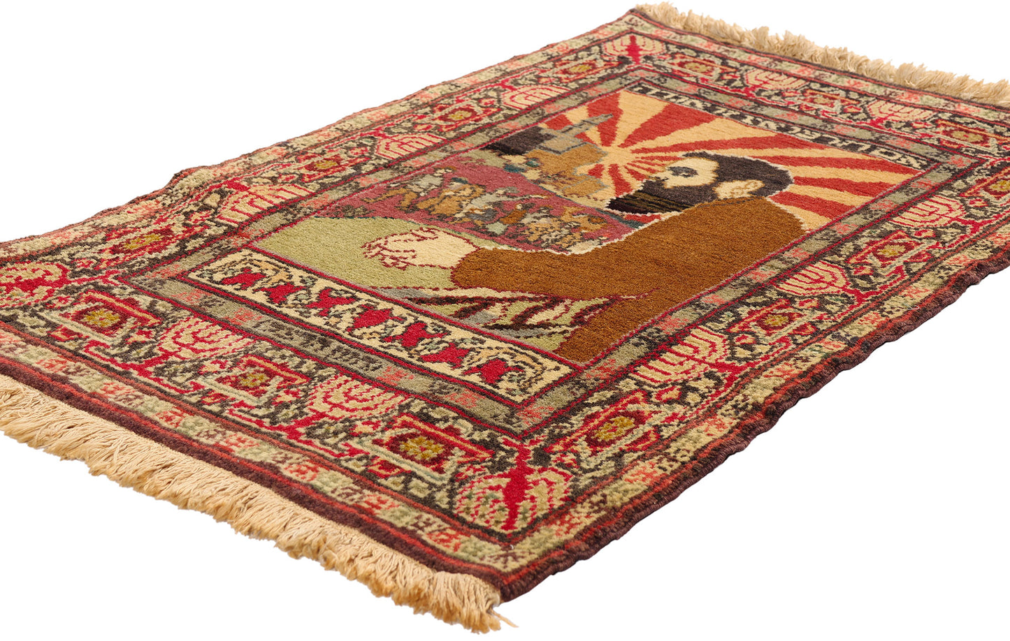 2 x 3 - Multicolor Antique Israeli Bezalel-Style Herzl Pictorial Rug - 79577