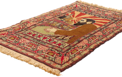 2 x 3 - Multicolor Antique Israeli Bezalel-Style Herzl Pictorial Rug - 79577