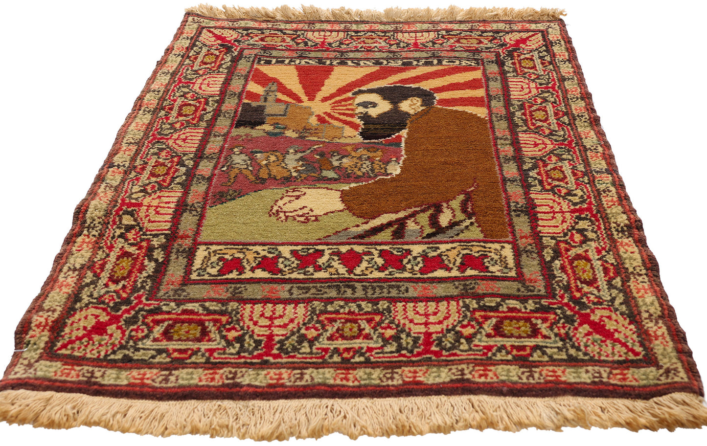 2 x 3 - Multicolor Antique Israeli Bezalel-Style Herzl Pictorial Rug - 79577