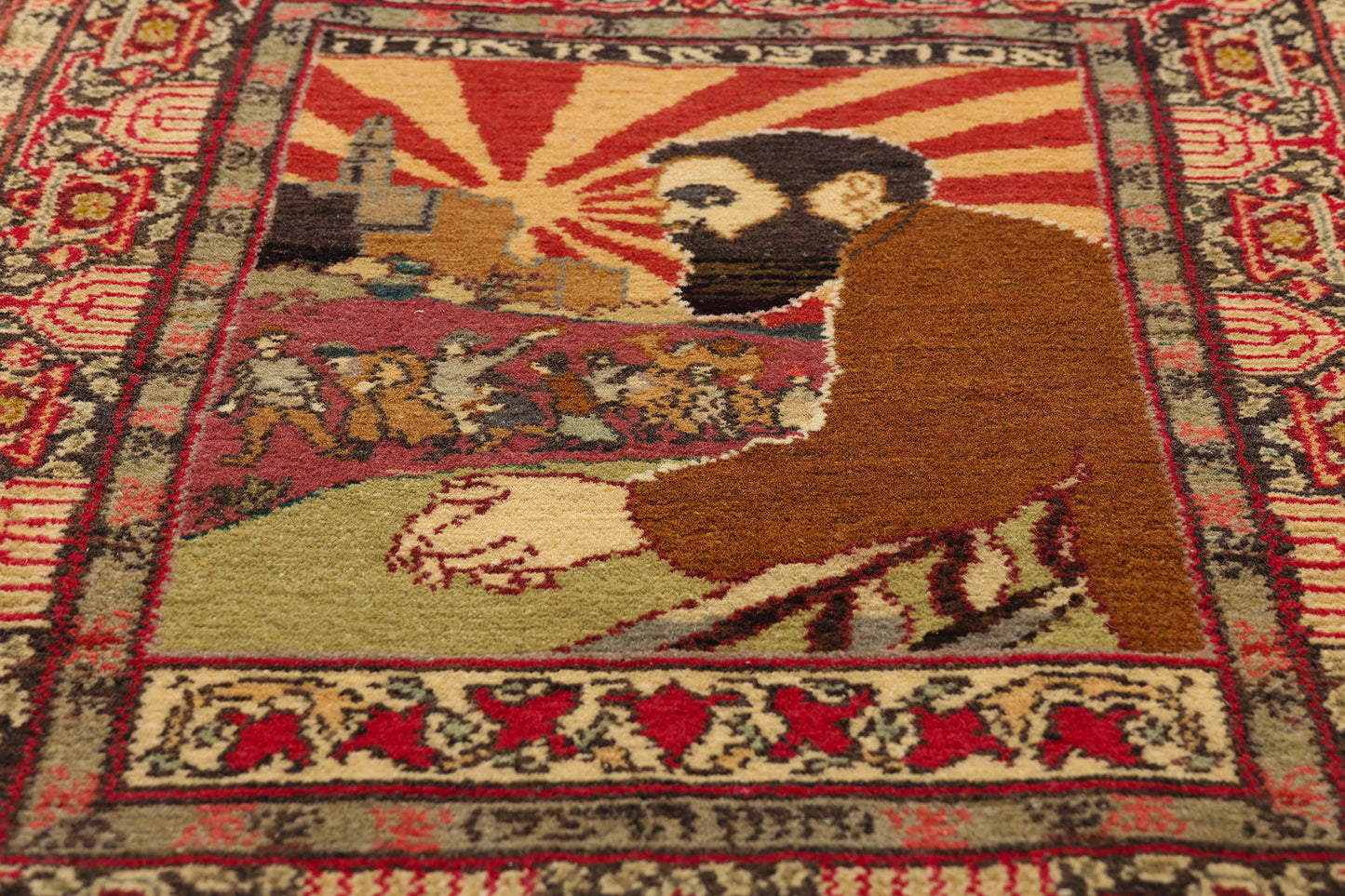 2 x 3 - Multicolor Antique Israeli Bezalel-Style Herzl Pictorial Rug - 79577